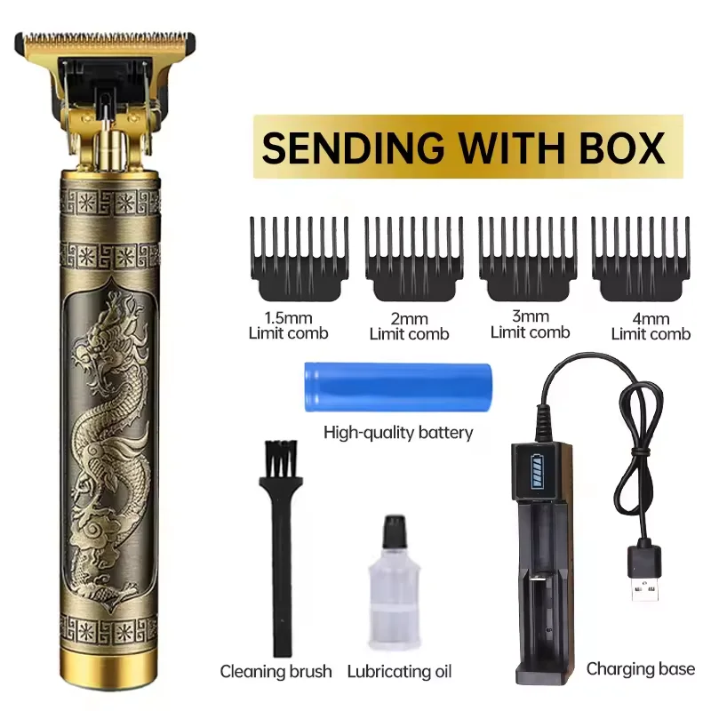 6 Vintage T9 Cordless 0mm Professional Hair Electric Trimmers For Men Hair Cutting Machine Shaver
