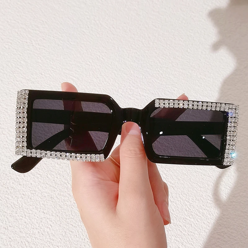 9253 Hot Selling Women Small Square Eyewear Rhinestone Luxury Diamond Sunglasses