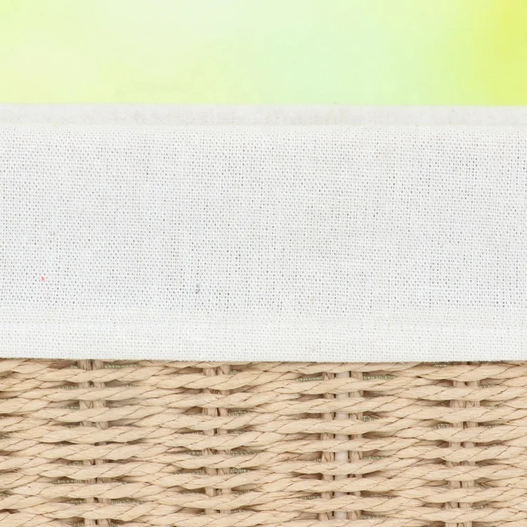Linyi factory paper rope woven pantry storage basket environmental paper rope fabric lining metal storage basket