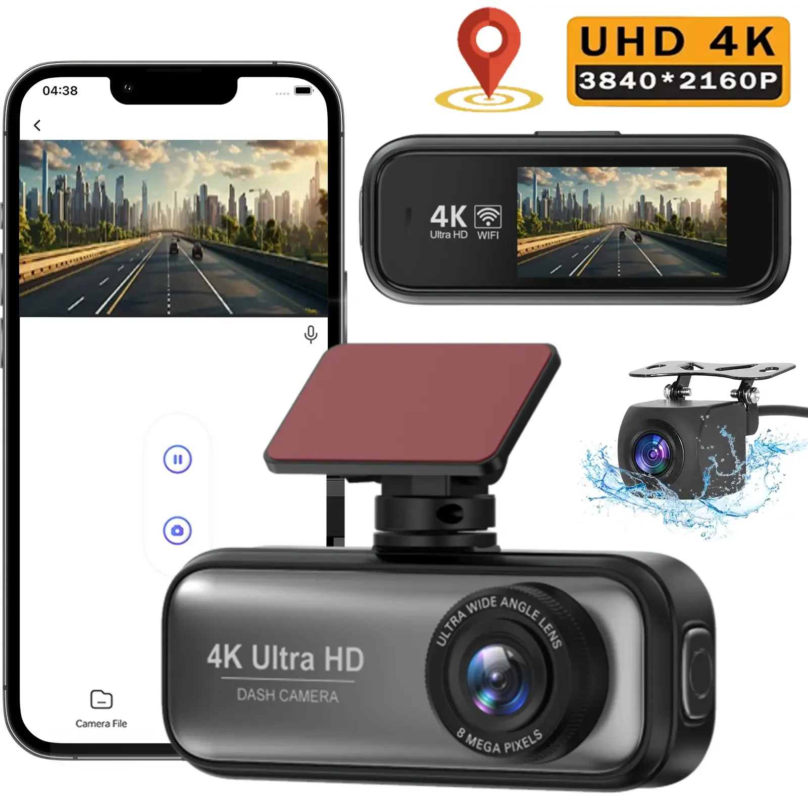 HD Front And Rear 4K+1080P Dual Channels CAR Dash Camera WIFI GPS Car Black Box DVR