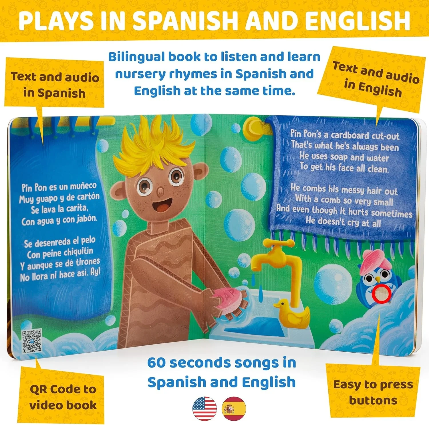 English and Spanish Nursery Rhymes Book for Toddlers Sound Books for 1 Year Old and Older