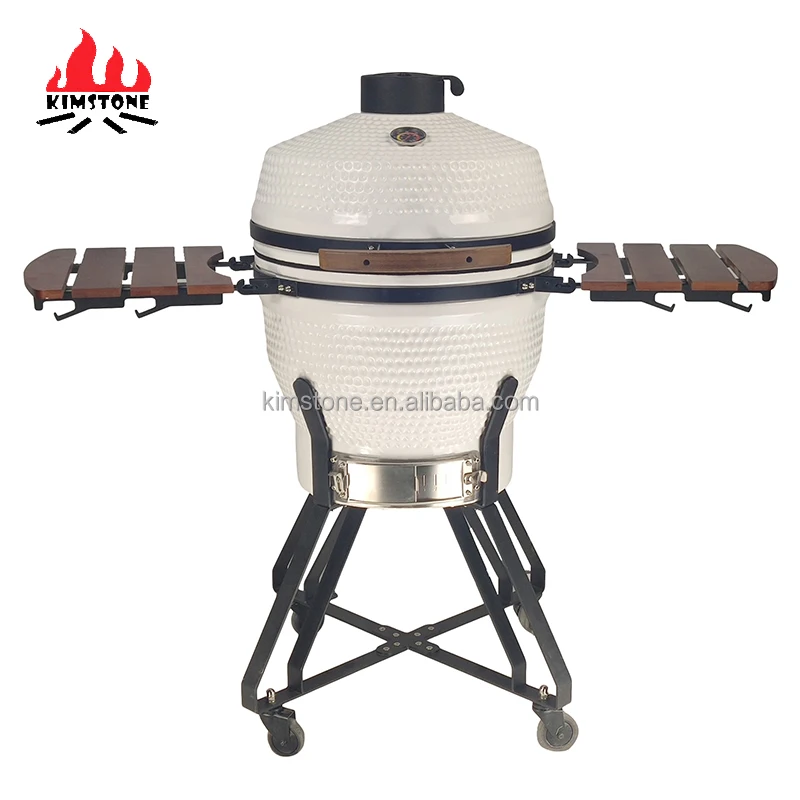 KIMSTONE hot sale bbq white ceramic charcoal grill cast iron tripod 22 inch barbeque rotisserie removable