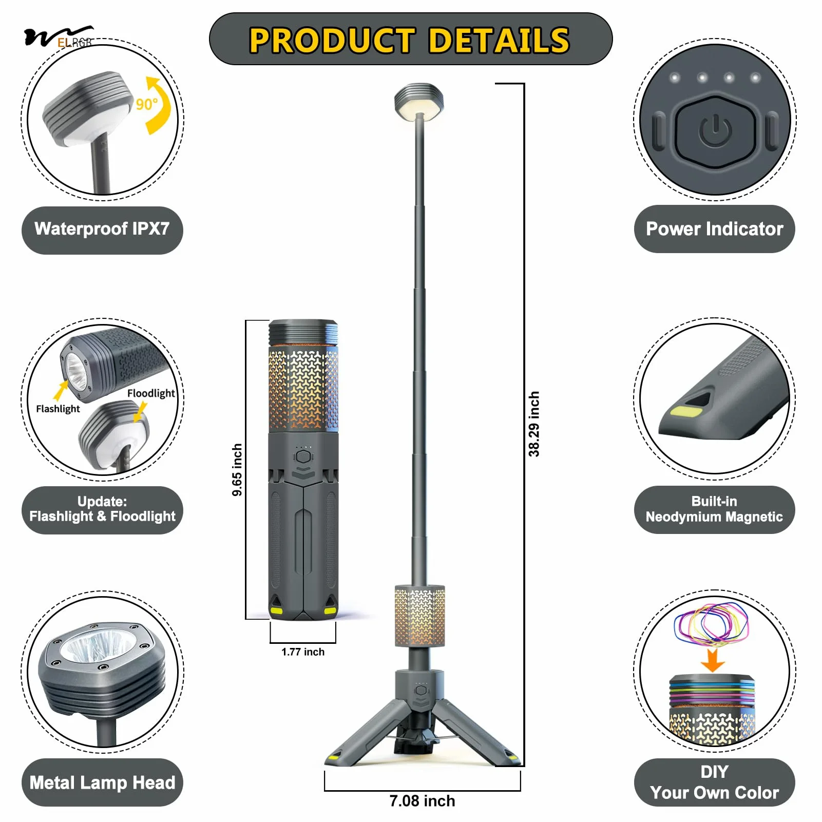 Camping lamp Telescopic and Collapsible Camping Lanterns with 2 Light Sources Mobile Lighting 10000mAh Battery Flash Light