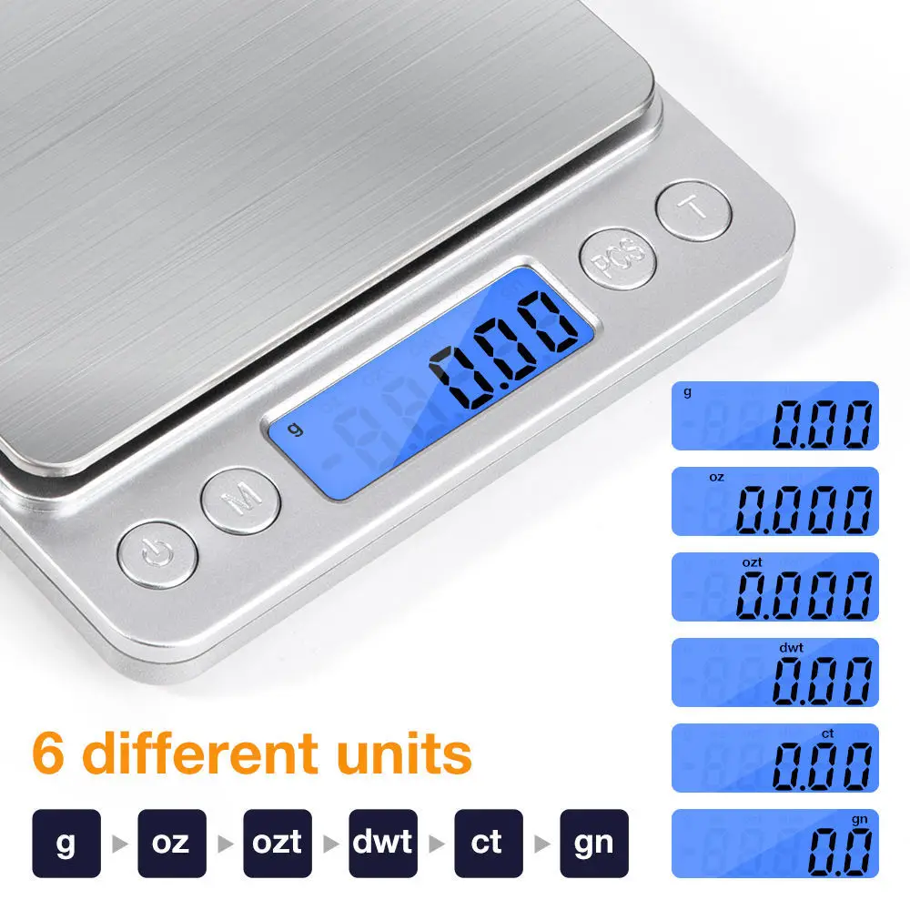 500g/0.01g;1kg/2kg/3kgx0.1g Electronic Kitchen Food Scales Mini Digital Pocket Jewelry Scale Weighing Platform Counting Tools