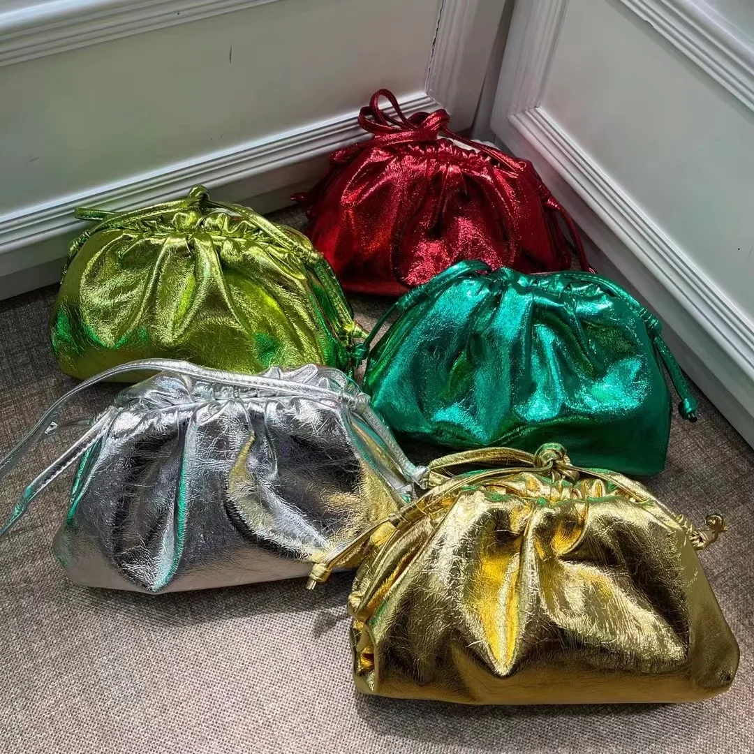 fashion women small genuine leather mini soft cloud bag for lady hand clutch bag purse with string strap pouch evening purse