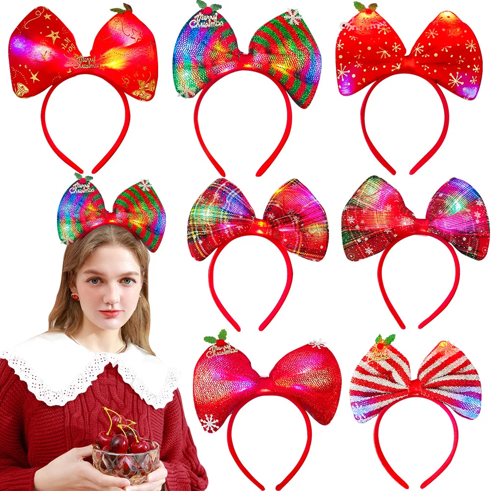 New Arrival Light-Up Lantern Bows Headband Christmas Party Decorations LED Big Bows Headwear