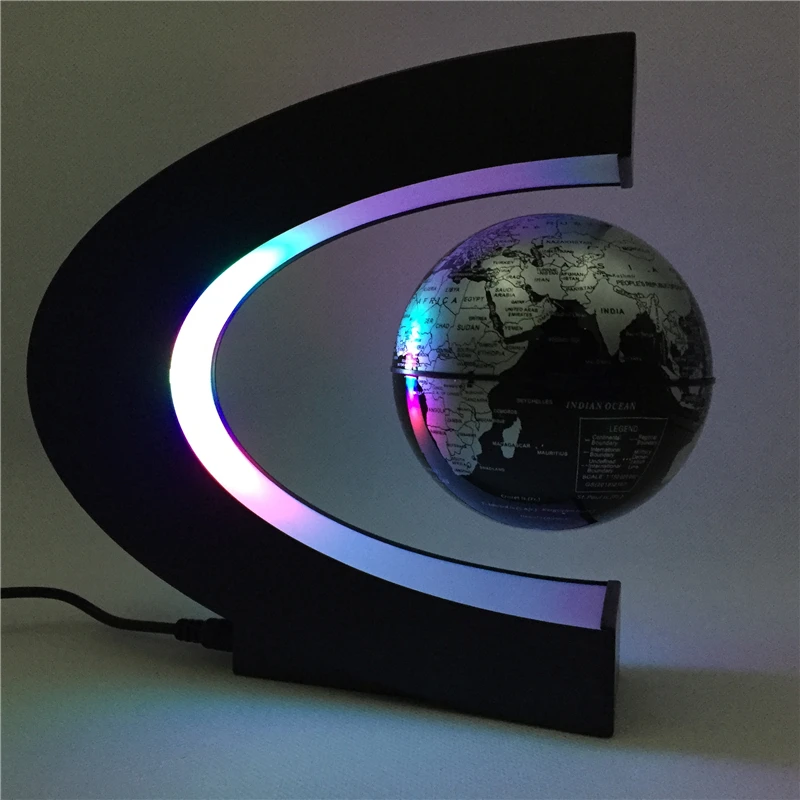 Floating Globe with Colored LED Lights C Shape Anti Gravity Magnetic Levitation Rotating World Map for Home Office Desk Deco