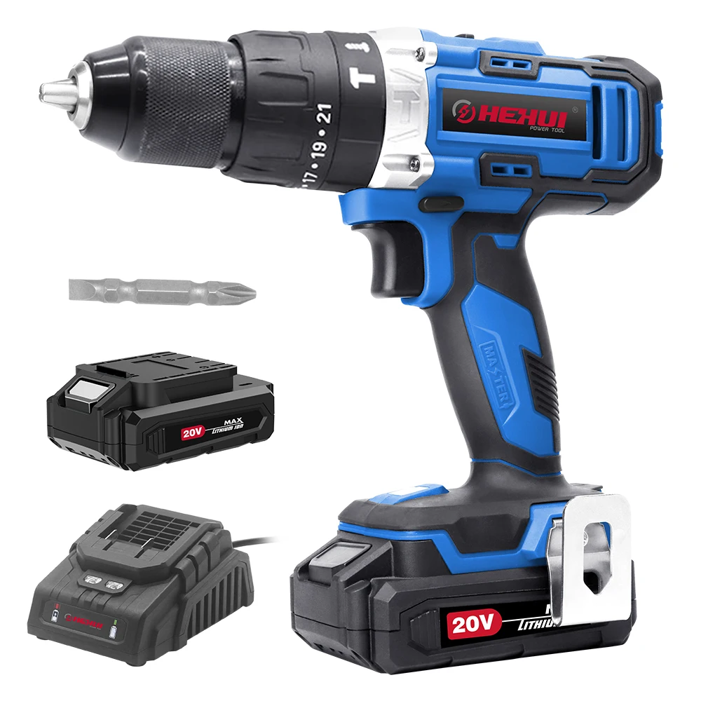 Hehui 20V Cordless Rotary Drilling Machines Variable Speed Hammer Drill With Lithium Battery