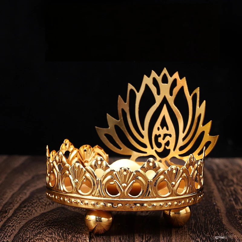 Creative Buddhist oil lamp holder  light and shadow art Household metal gold candle holder for make offerings to Buddha