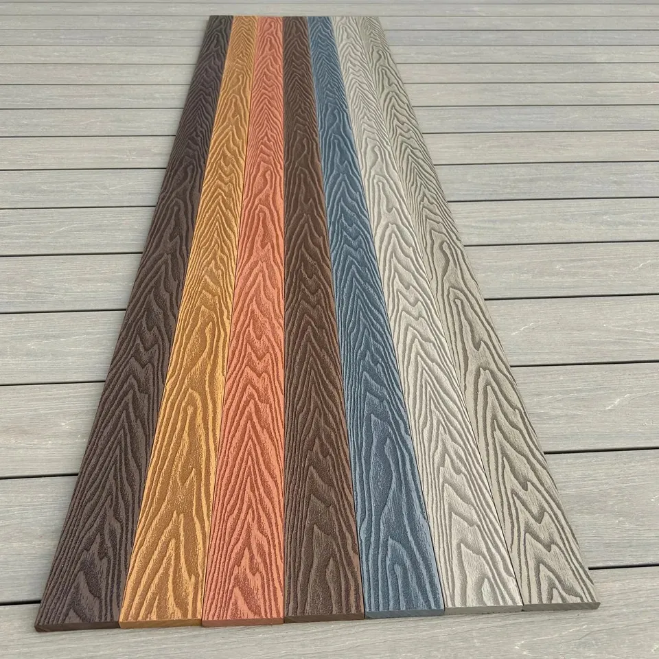 3D embossing WPC Industrial flooring Outdoor decorate Waterproof cheap price large wide wooden plastic wood look