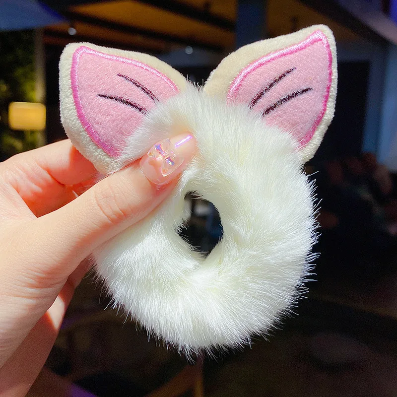 New Arrival Cartoon Cat Ears Plush Scrunchie High Ponytail Rubber Band Hair Ties Fur Hair Accessories For Girls