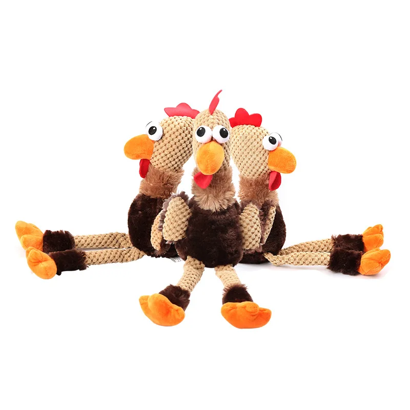 Skinny Rooster Squeaky Plush Dog Toy, Chew Guard Technology - Brown