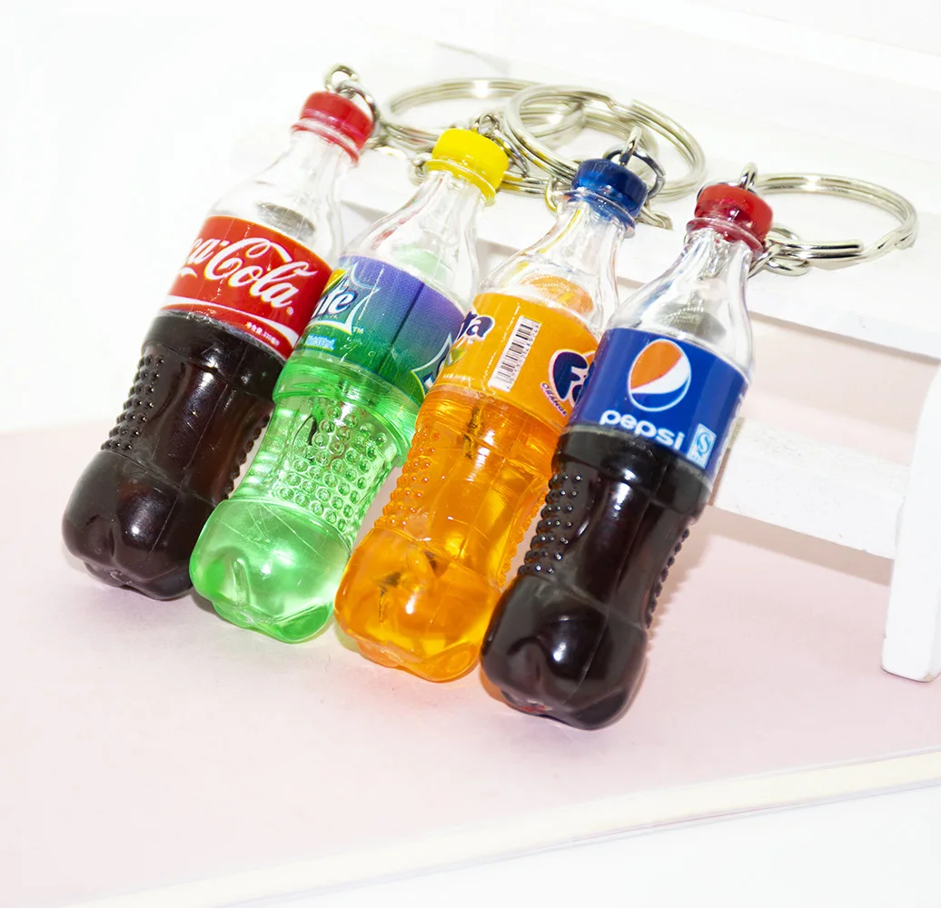 2022 Wholesale Mini Beverage Bottle Keychain Pendant Wholesale Simulation Carbonated Drink Bottled Keyring