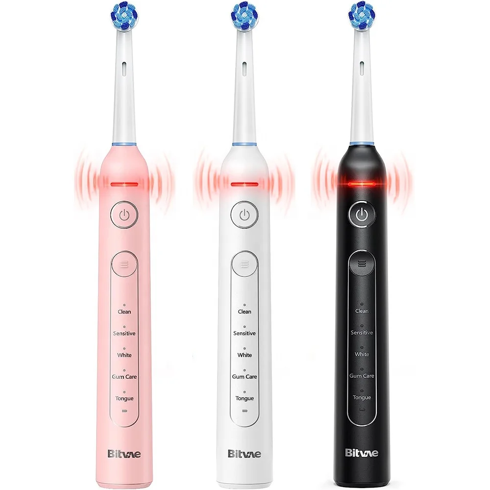 Bitvae BV R2 Replacement 8 Round Brush Heads 5 Modes 30 Days Lasting USB Rechargeable Adults Rotating Electric Toothbrush