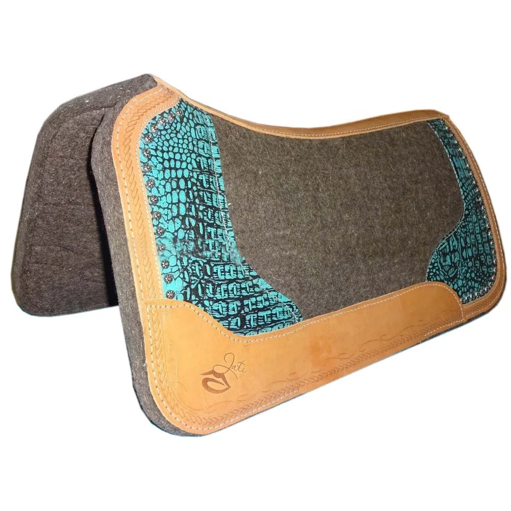 100% MERINO Wool Felt 1.25 inch Horse saddle Pad ALLIGATOR Printed various Color Genuine Leather