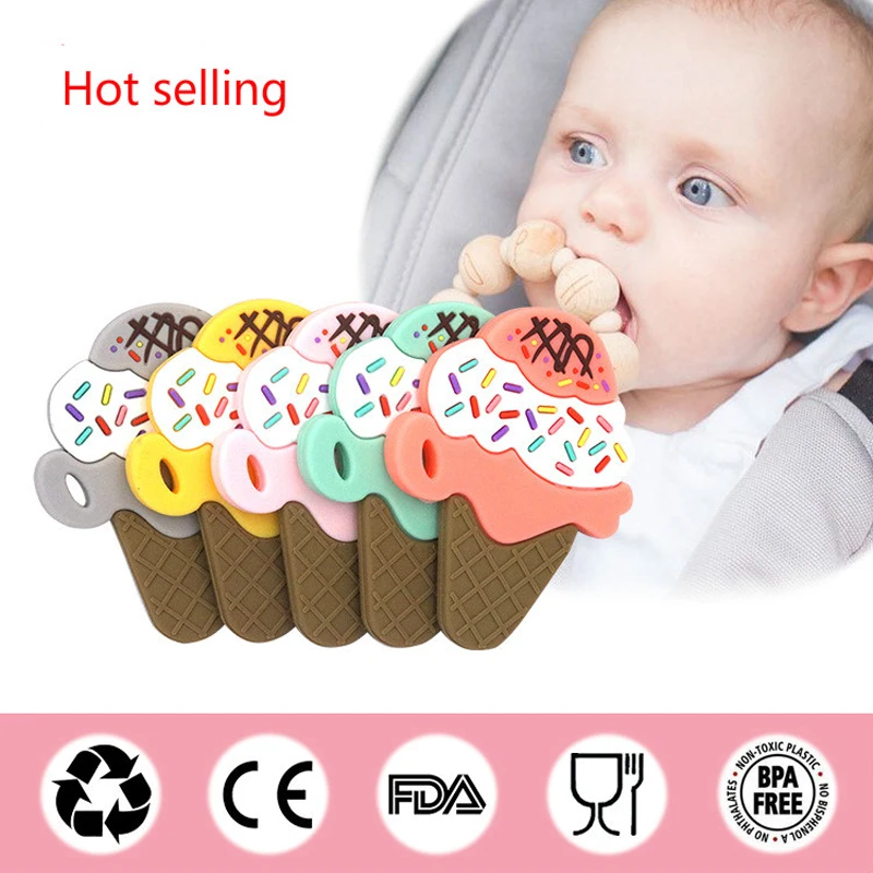 High quality non-toxic factory ice cream rubber teething teether chew toy for baby ice cream shape silicone baby teether