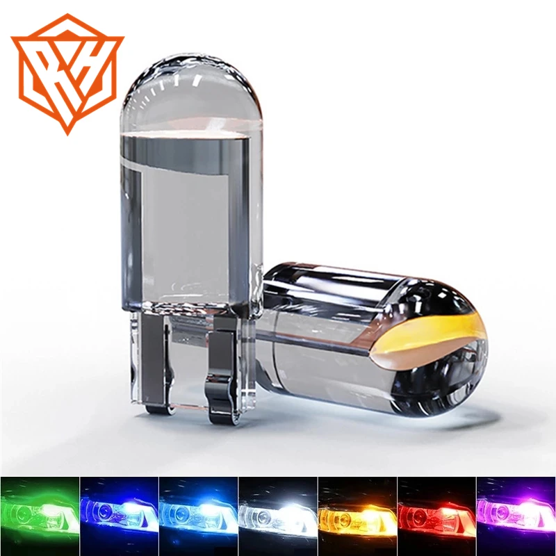 
T10 Glass Housing Cob LED Car Bulb 3000K 6000K 7 Colors Wedge License Plate Lamp Dome Indicator Reading Light White 