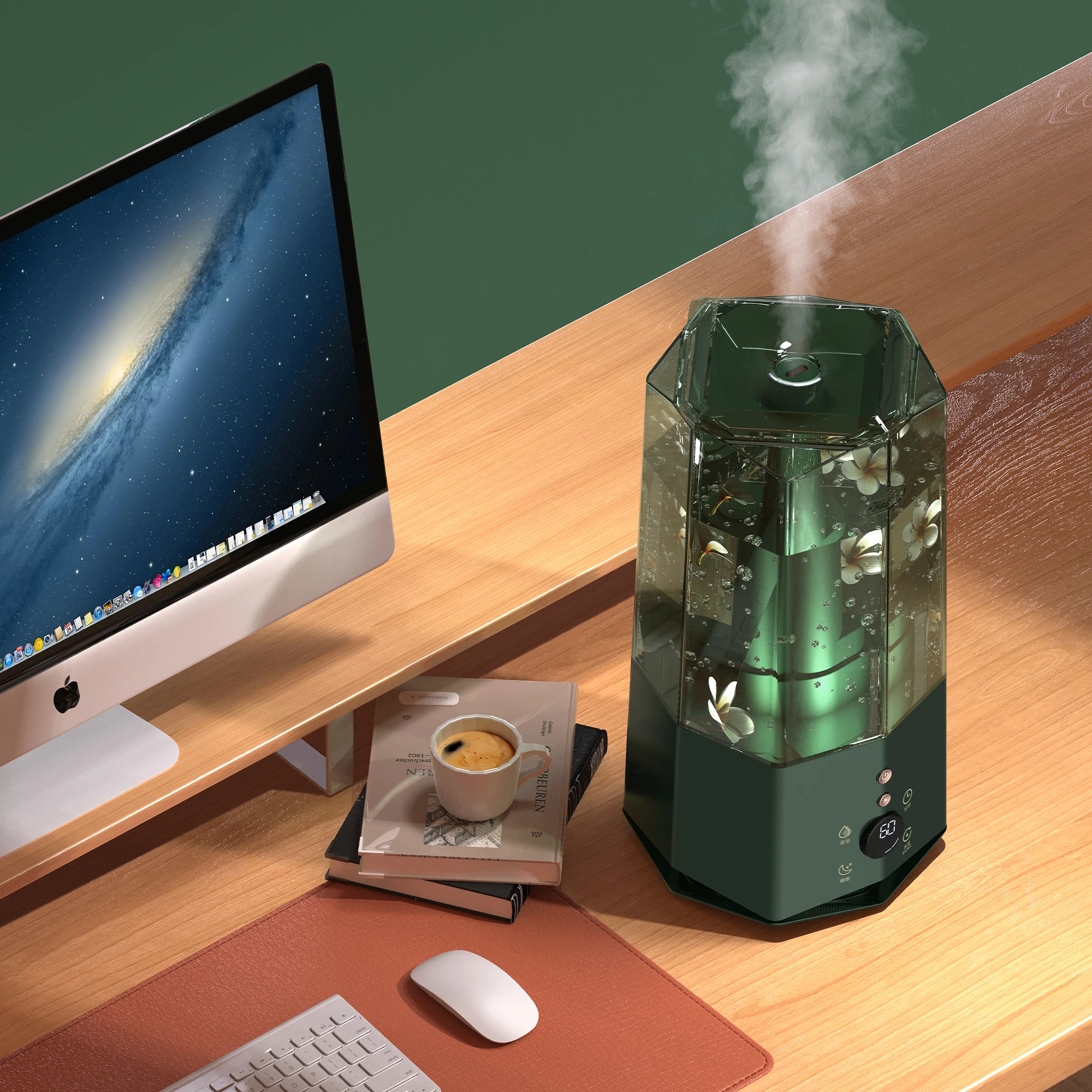 Ультразвуковой Хрустальный увлажнитель воздуха F360DW, холодный бесшумный увлажнитель воздуха со светодиодным цифровым экраном для дома