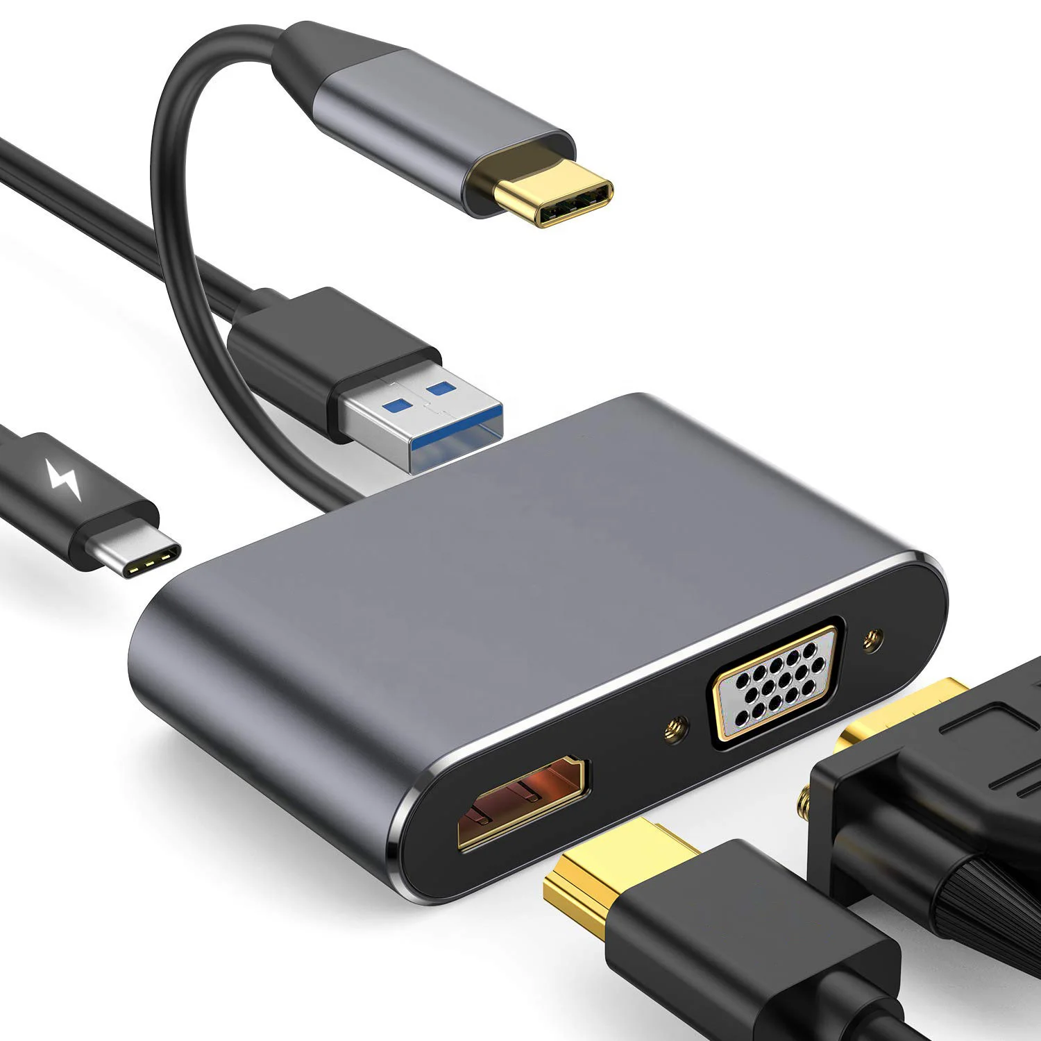 Vnew hot sell high quality multifunction 5  in 1 Type-C to HDMI VGA PD3.0 USB3.0 HUB Adapter cable