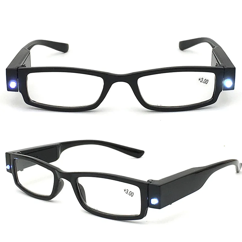 Factory wholesale LED reading glasses with lamp unisex lamp presbyopic glasses with battery