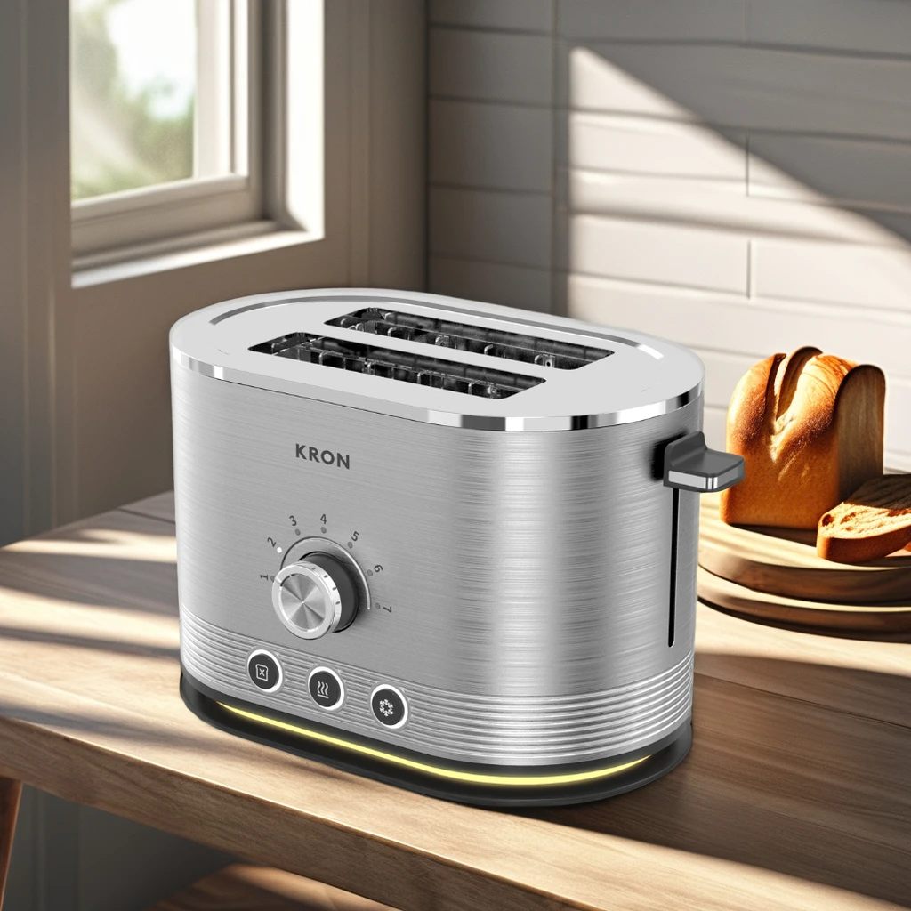 KRON 2-Slice Stainless Steel Electric Bread Toaster New Arrival with Removable Crumb Tray for Home Use Plastic Housing