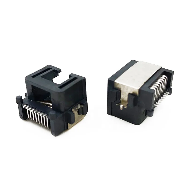 RJ45 Modular Jack Connector Single Port SMT Offset 5.5MM Right-Angle 8p8c With Half-Shieled