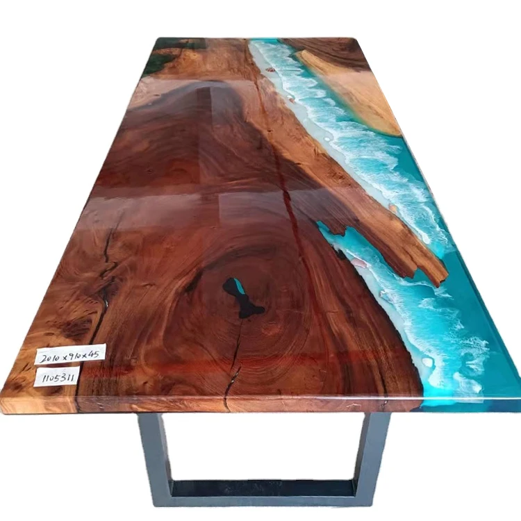 Modern style epoxy resin table top walnut wood epoxy resin river table for meeting room