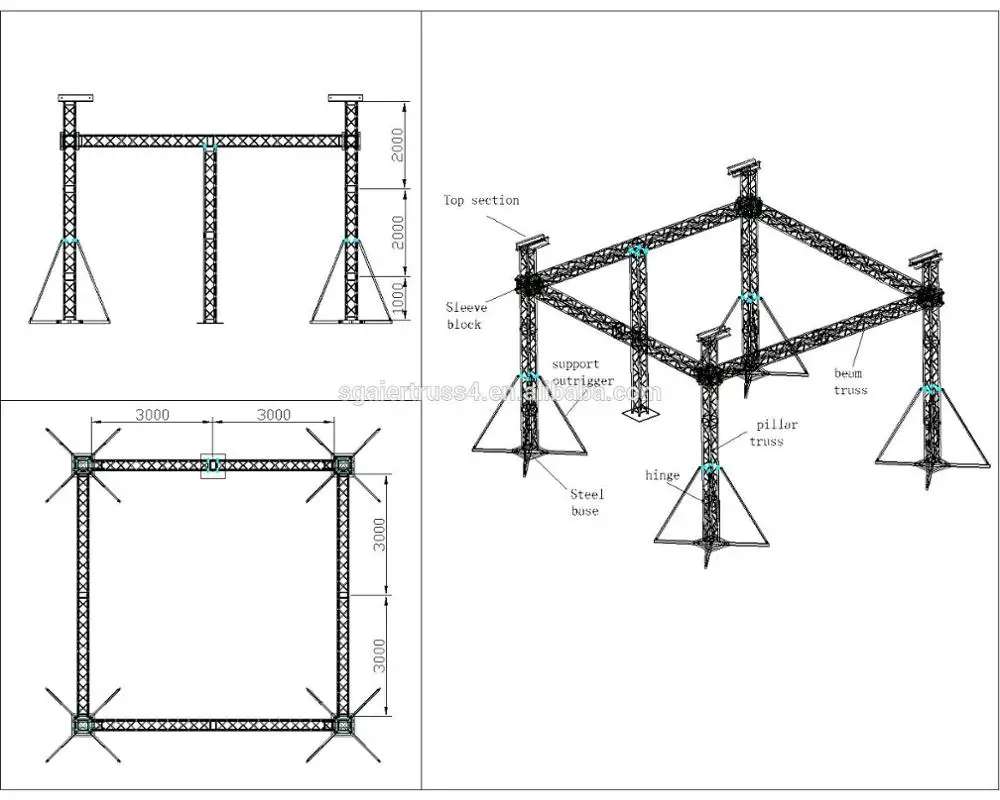 New outdoor stage roof truss aluminium alloy truss frame design