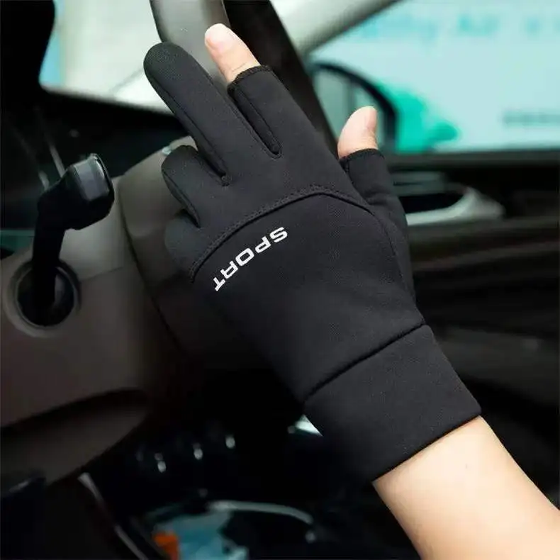 Men's and women's winter riding plus velvet warm touch screen driving two-finger riding gloves
