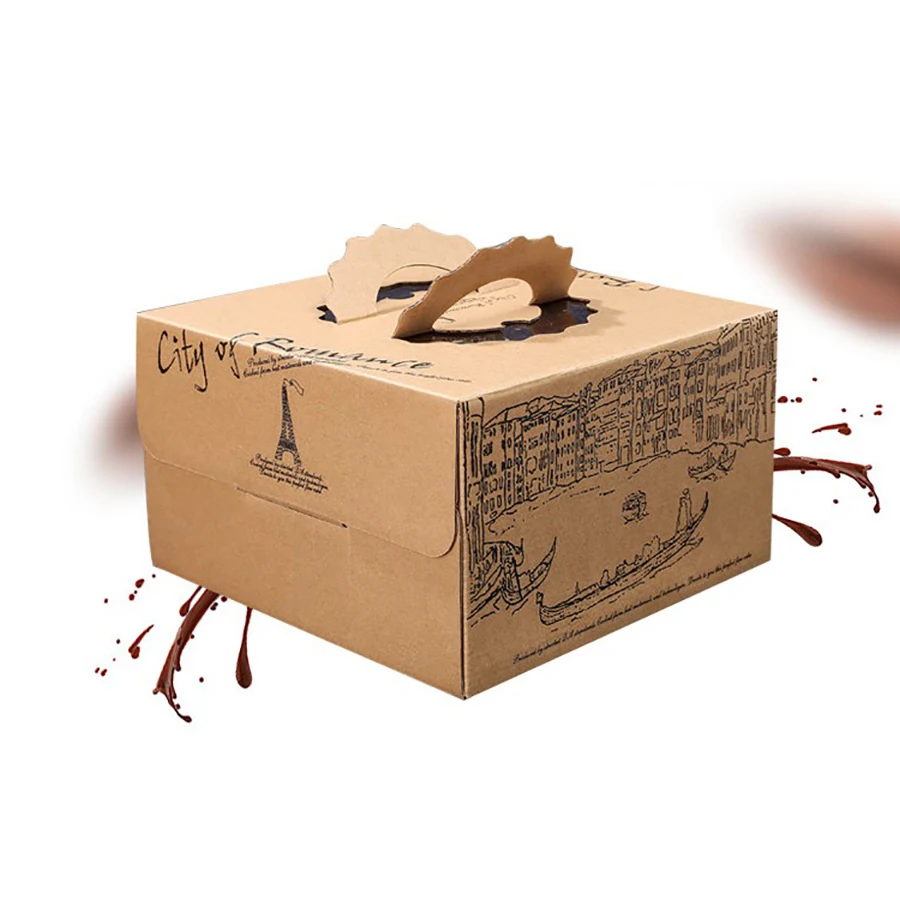 Cupcake Bread Dessert Packing Paper Gift Boxes Food Cardboard Food Package Cake Box with handle