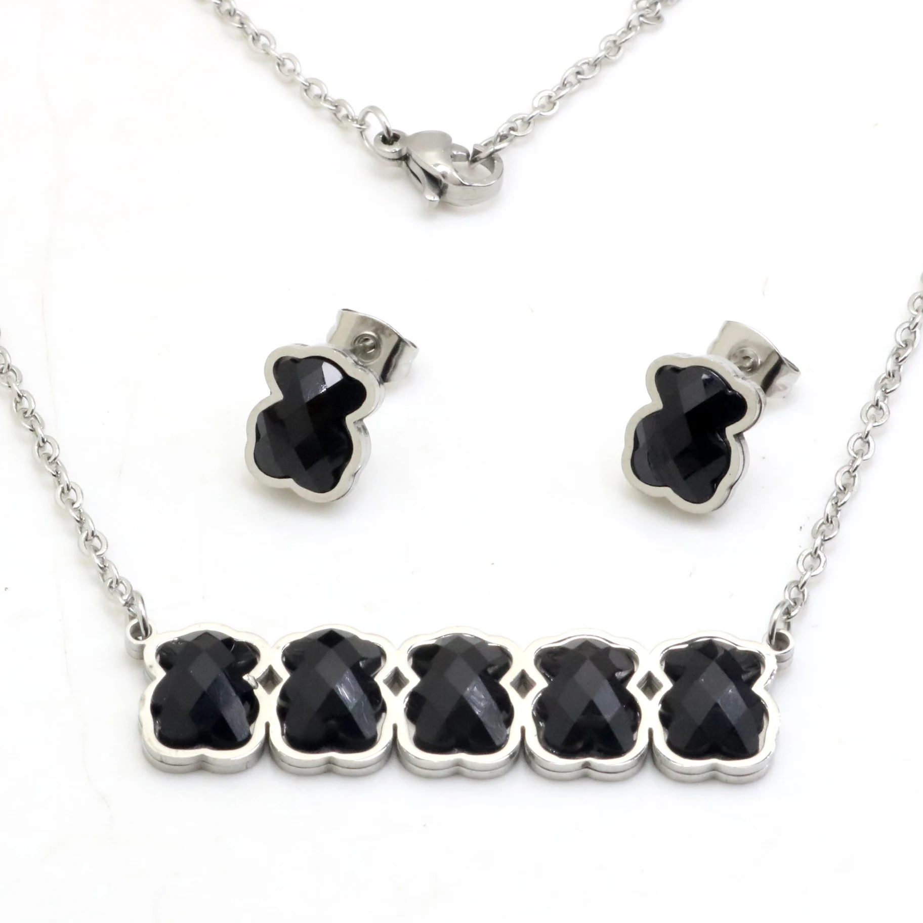 AFXSION South American Hot Jewelry Bear Necklace and Earrings with Black Crystal 18K Gold Jewelry Set