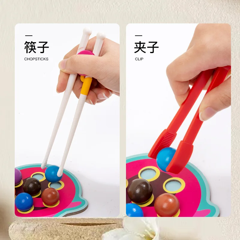 Wooden educational toy pincer bead game kids funny bead clamping game clip on beads hand eye coordination training