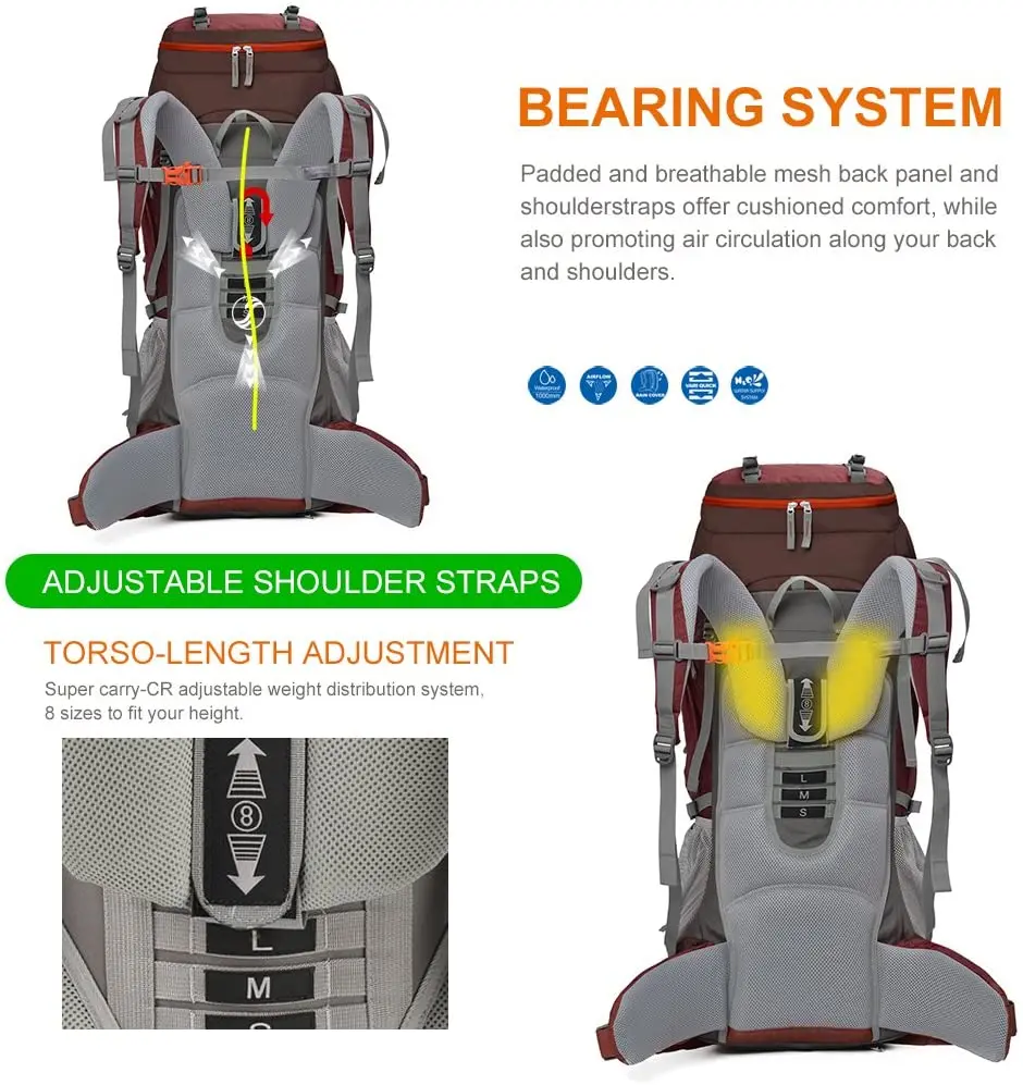 70L Adult Trekking Backpacks Camping Travel Backpacking Backpacker Men Women with Rain Cover