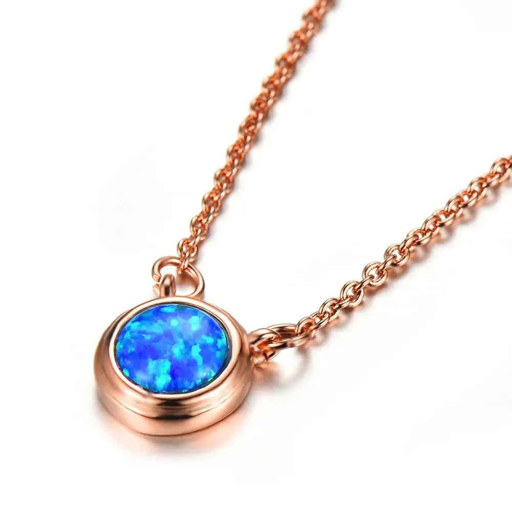 
Wholesale Blue opal necklace 14k gold plated girls fashion jewelry Pendant for women 