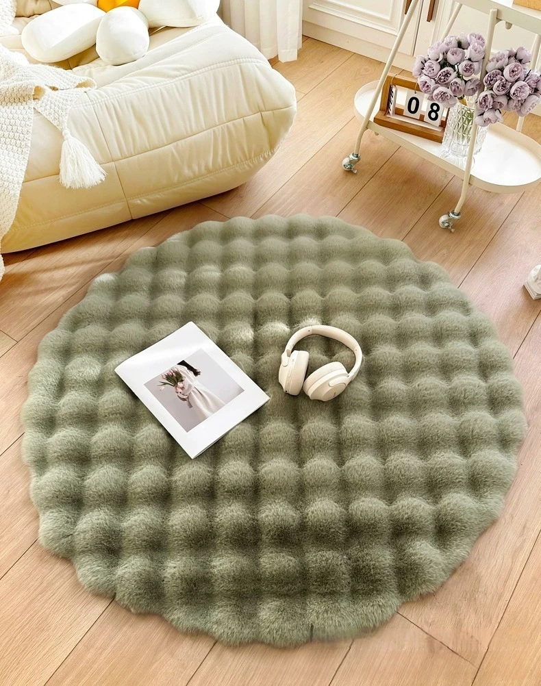 Popular Round Shape Rabbit Hair Carpet Fluffy Fur Rug Fuzzy Bubble Rug Soft Shag Rug for Bedroom Living Room
