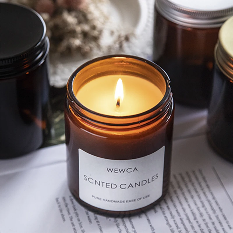 Glass Manufacture OEM Wholesale Soybean Wax Packing Container ES89 Empty Amber Scented Aroma Glass Jars for Candles