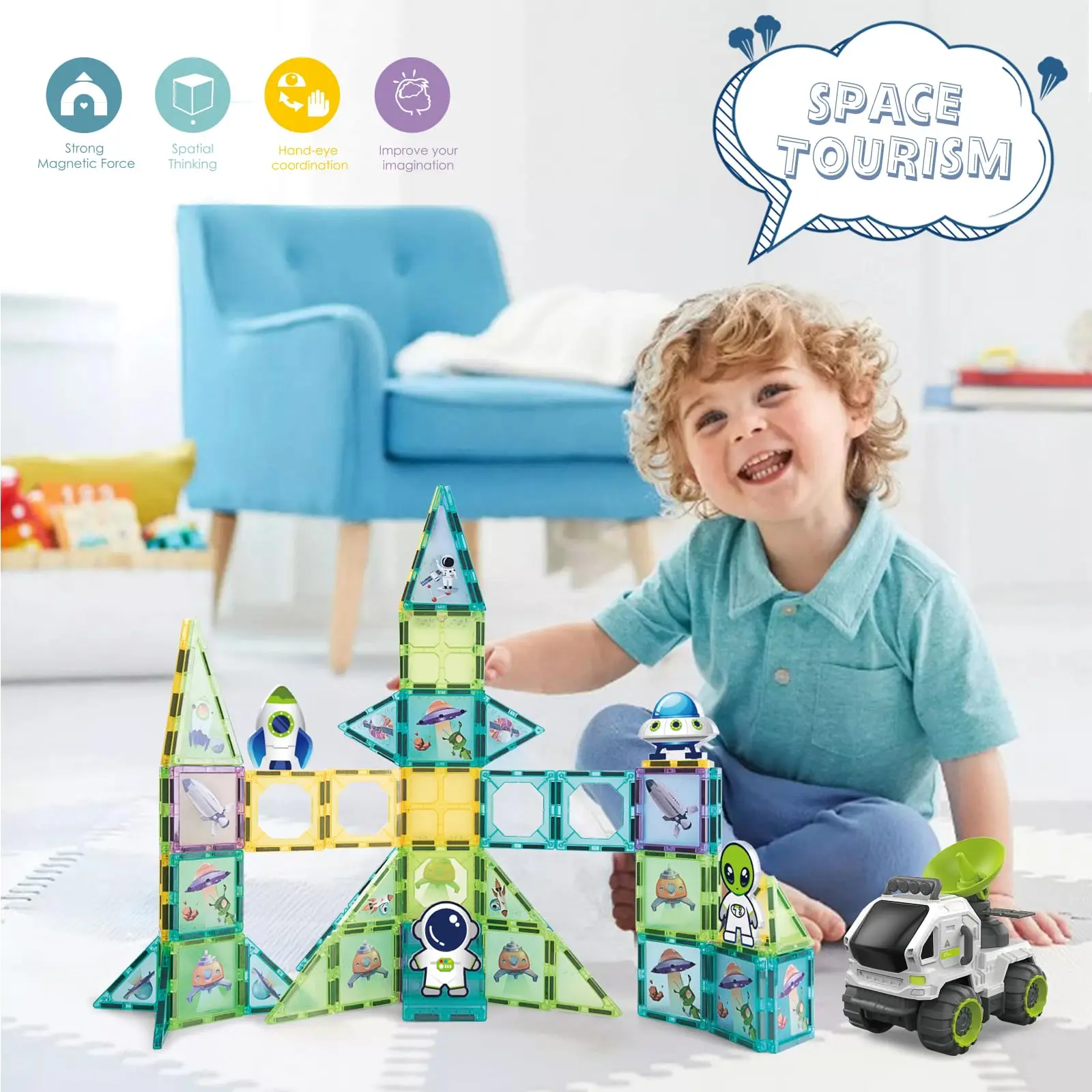 New Gadgets 2025 3D DIY Puzzle Magnet Blocks Toys Aircraft Colour Toddler Learning Sensory Stem Giant Magnetic Tiles Set For Kid