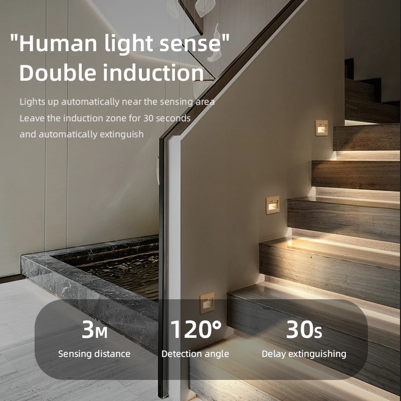 Indoor home hotel smart motion stairs bedroom corridor staircase lighting with sensor led wall stair step lights