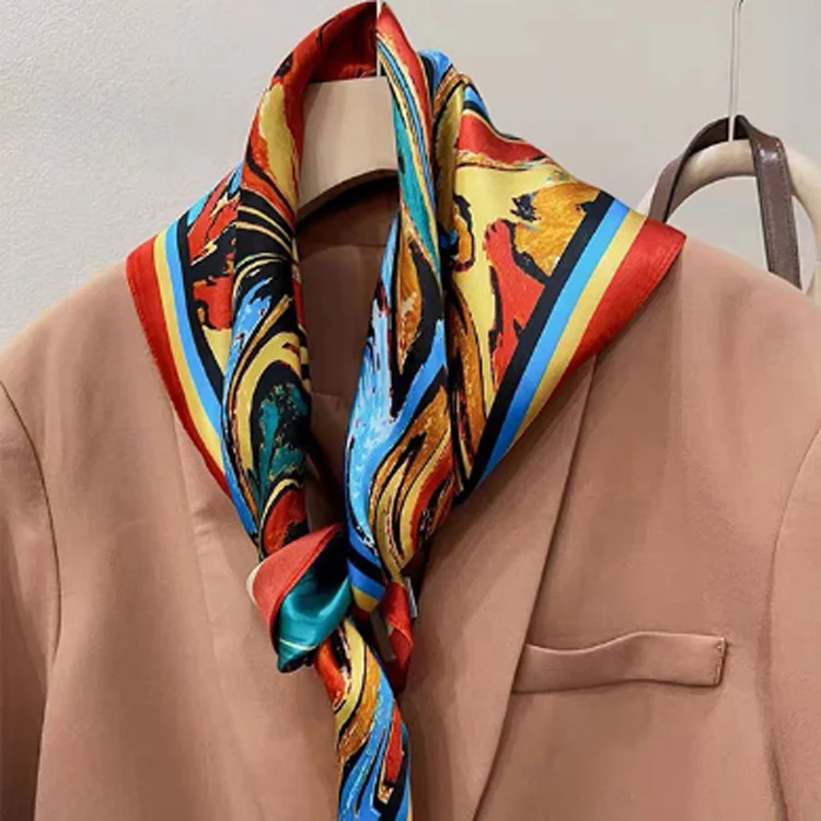 F-2699 fashion oil painting style custom scarf square 65x65cm elegant kerchief for women lady office decor womans silk scarf