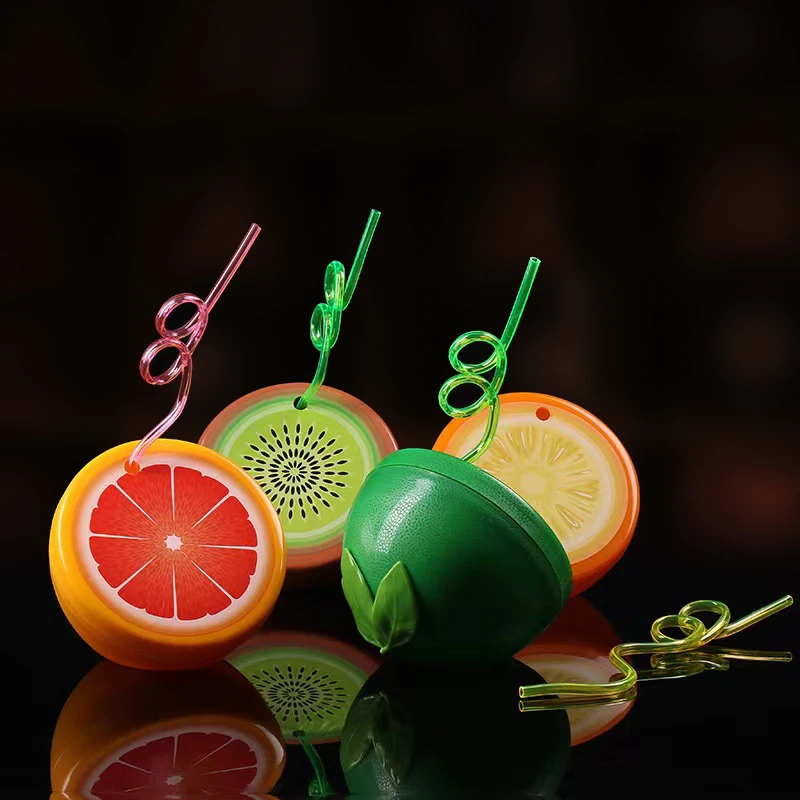 Plastic Drink Fruit Shape Cup With Straw Cute Milk Tea Cup Portable Juice Water Bottle 450ML refillable bottles