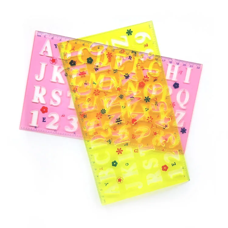 Wholesale Clear Colorful Letter Alphabet Stencil Trace Ruler 2 Pieces Plastic Ruler Set for Kids
