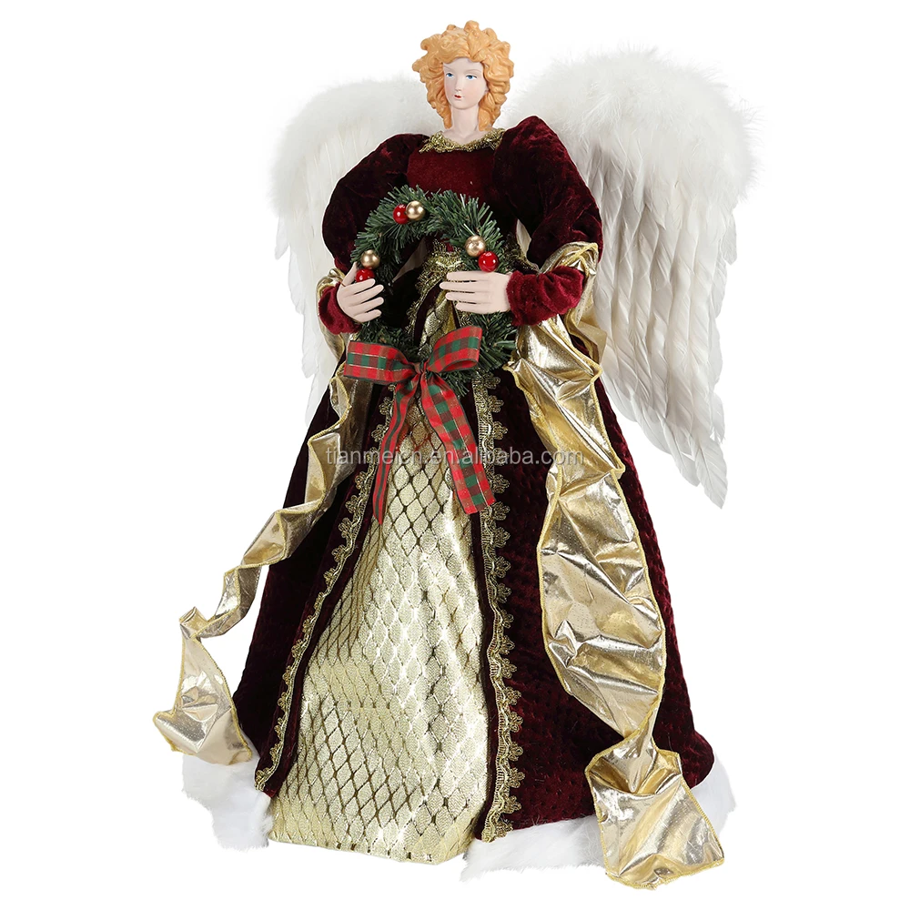 60cm Christmas garland Angel with White feathers Ornament Tree Top Figurines Collection Doll Xmas Traditional holiday Decoration
