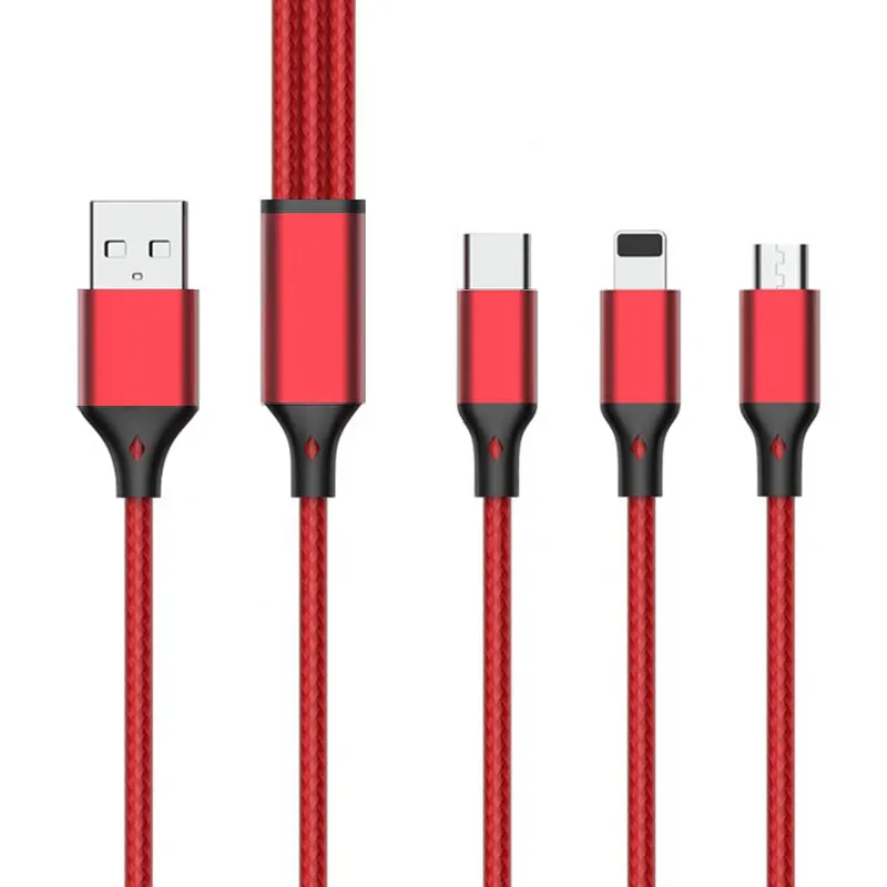 
Multi Function 1.2m Nylon Braided Fast Charging 3 in 1 USB Cable 