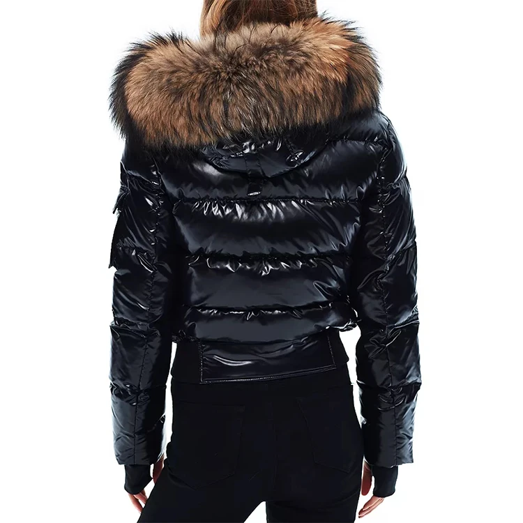Fashion Durable Waterproof Leather Puffer Coat Womens Long Puffer Coat With Fur