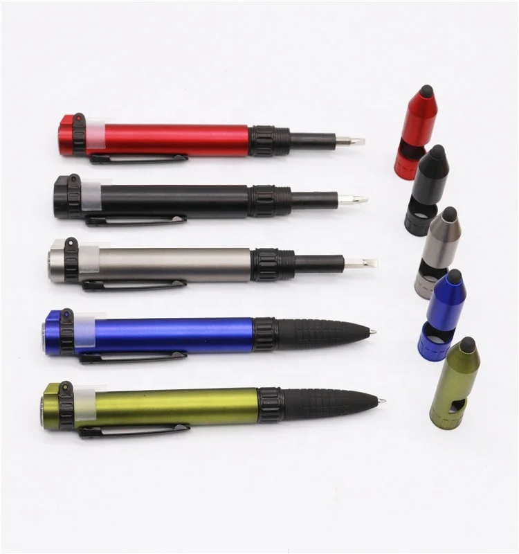 Multi-function 6-in-1 compass led mobile phone holder touch screen screwdriver ballpoint pen