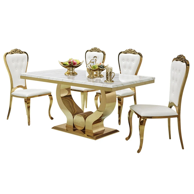 Italian Modern Style Stainless Steel Marble Table Dining Table Set