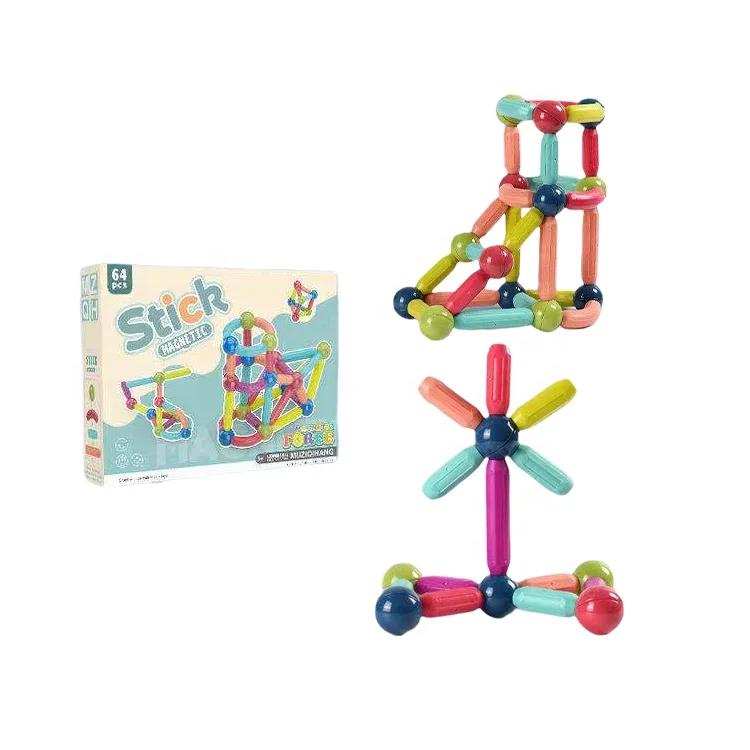 Diy образовательные магнитные палочки игрушки Волшебный Магнит укладка игрушки для детей магнит палка и мяч 64 шт.