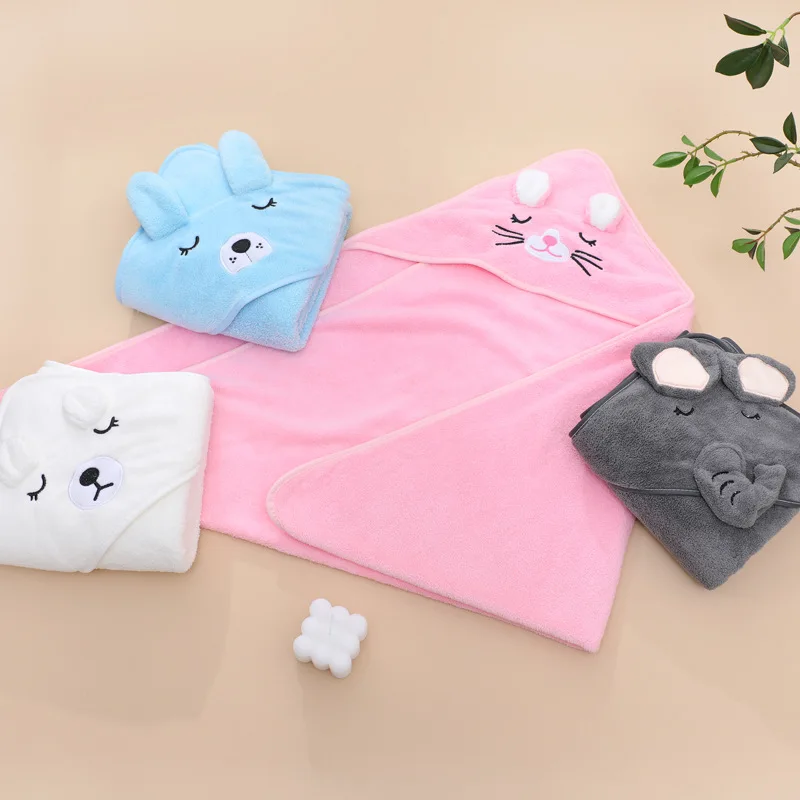 Thickness Baby Hooded Bath Shower Towel Cartoon Coral Fleece Infant Towels Blanket Newborn Baby Bathrobe