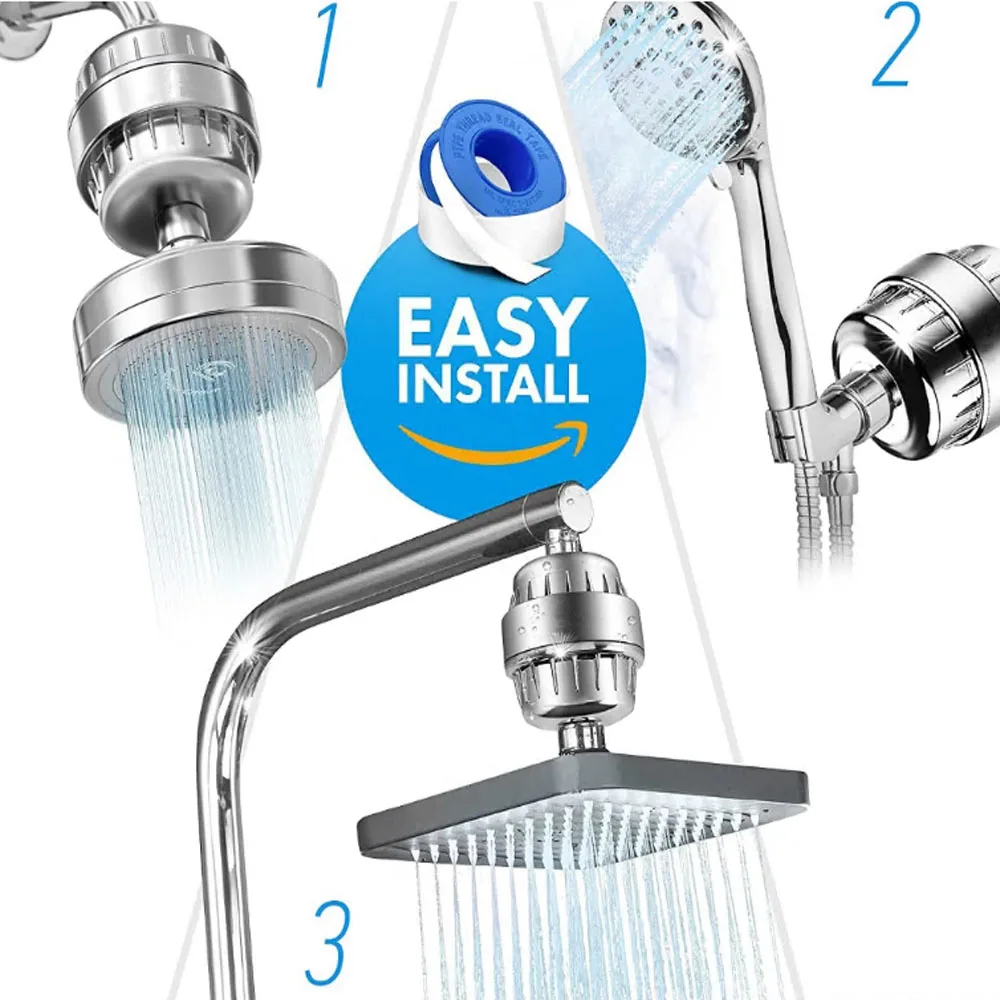 Polished Chrome  Shower Water Filter for Removing Chlorine Fluoride, 20 Stage Showerhead Filter for Hard Water Shower Filter