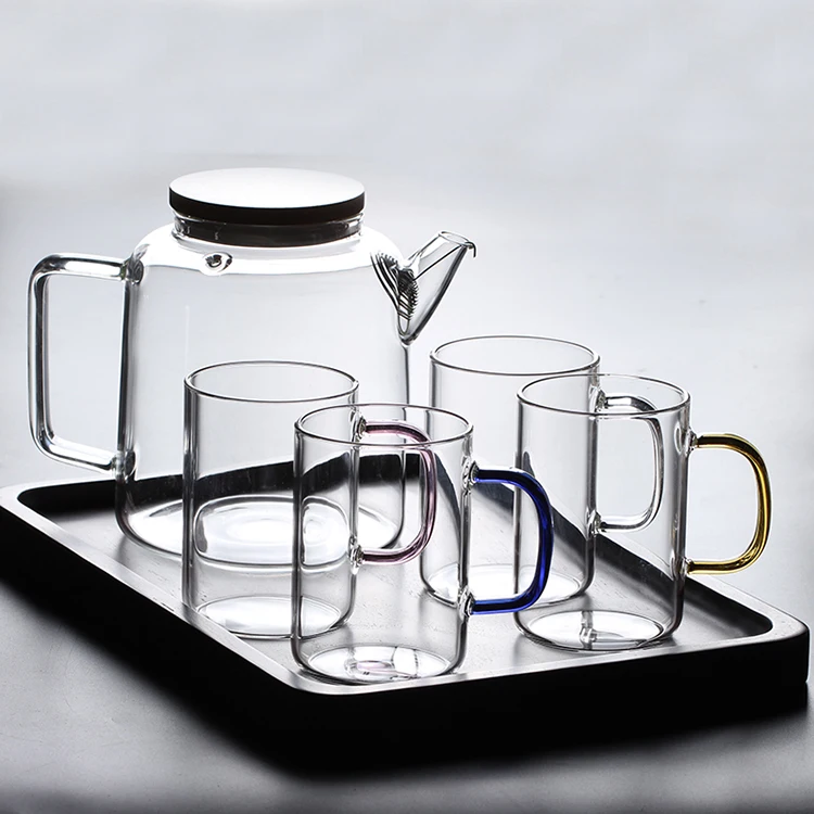 Chinese supplier pyrex  transparent spring strainer Blooming flower tea special teapot tea pots with bamboo cover